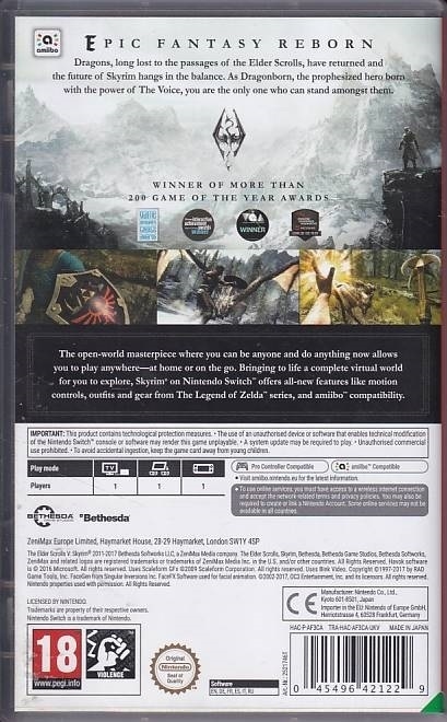 The Elder Scrolls V Skyrim - Nintendo Switch Spil (A Grade) (Genbrug)